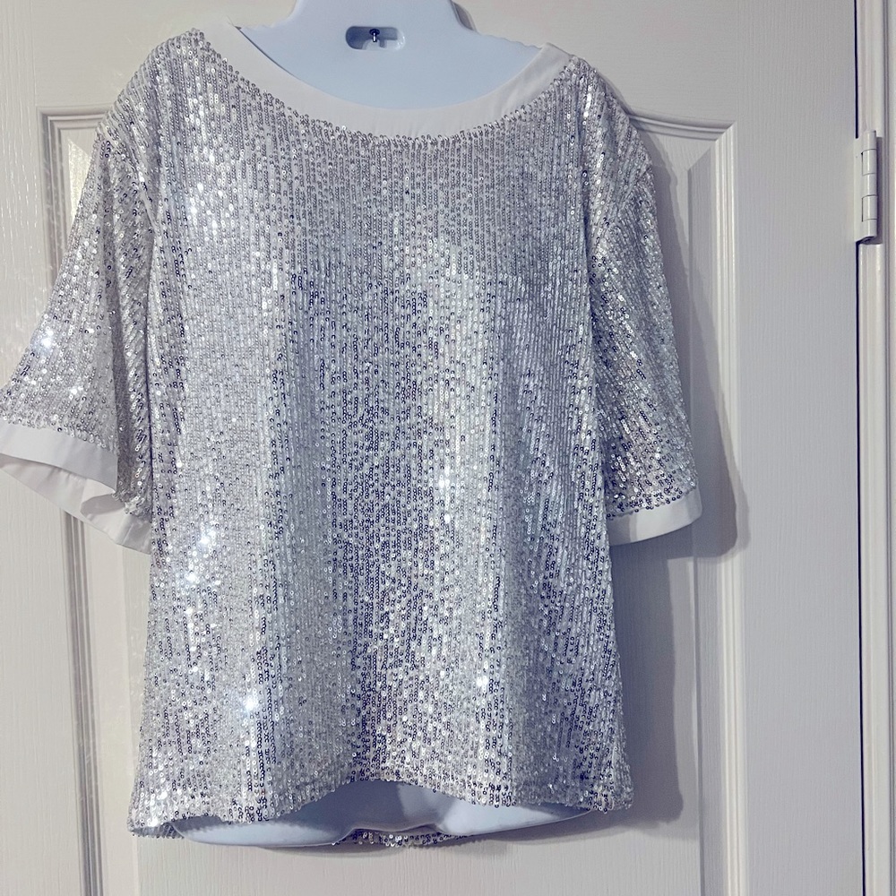 Fun white and silver sequin top